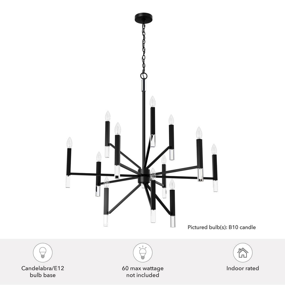 Hunter 45230 Matte Black Sunjai Matte Black 12 Light Chandelier Ceiling Light Fixture Image 2