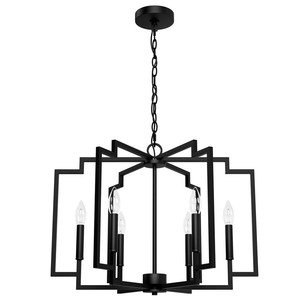 Hunter 45241 Matte Black Zoanne Matte Black 6 Light Chandelier Ceiling Light Fixture Image 1