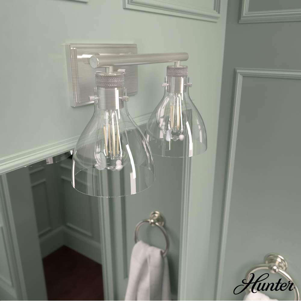 Hunter 48033 Brushed Nickel Van Nuys Brushed Nickel With Clear Glass 2 Light Vanity Wall Light Fixture Image 4