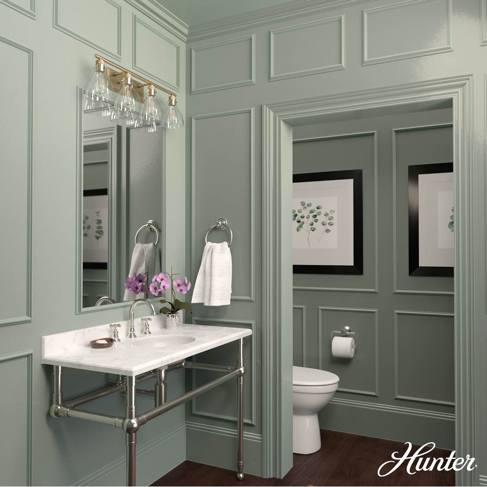 Hunter 48039 Alturas Gold Van Nuys Alturas Gold With Clear Glass 4 Light Vanity Wall Light Fixture Image 5