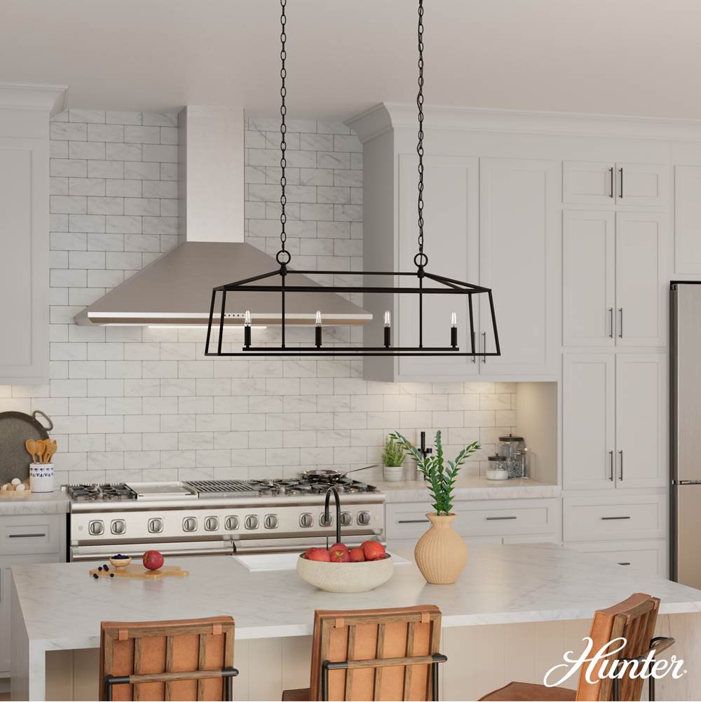 Hunter 13099 Flat Matte Black Hunter Fair Oaks Flat Matte Black 4 Light Chandelier Ceiling Light Fixture Image 5