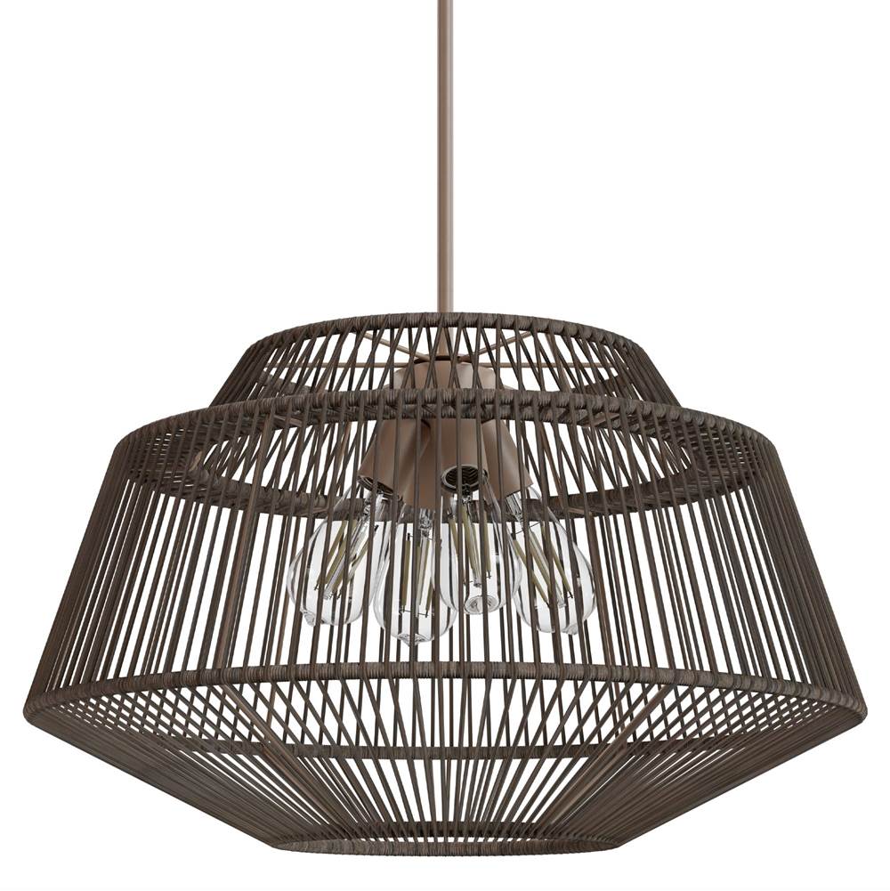 Hunter 13219 Sable Rattan Hunter Brookhollow Sable Rattan And Sable 4 Light Pendant Ceiling Light Fixture Image 1