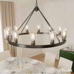 Hunter 13061 Noble Bronze Hartland Noble Bronze With Seeded Glass 12 Light Chandelier Ceiling Light Fixture Image 5