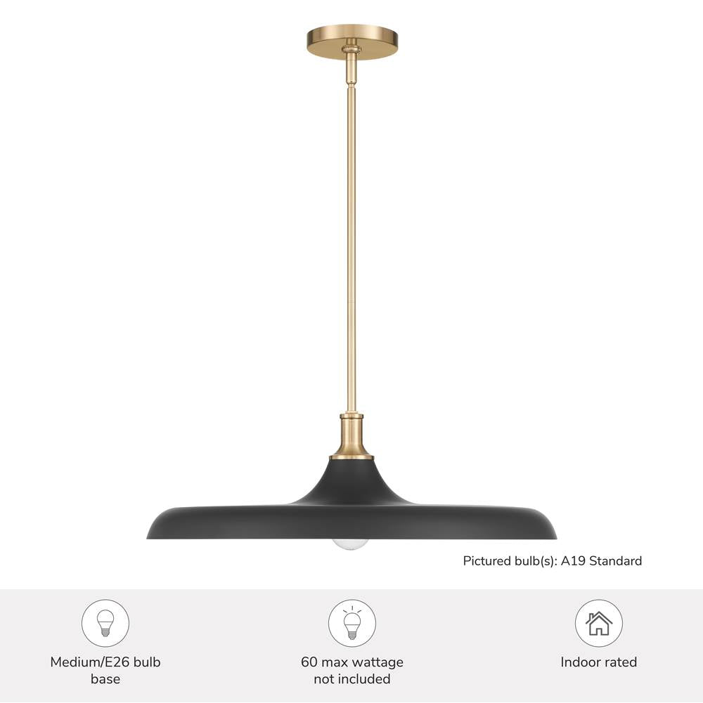 Hunter 48148 Matte Black Moriso 1 Light Large Pendant Black Image 3