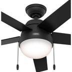 Hunter 52385 Matte Black 52 Inch Anslee Matte Black Ceiling Fan With Led Light Kit And Pull Chain Image 2