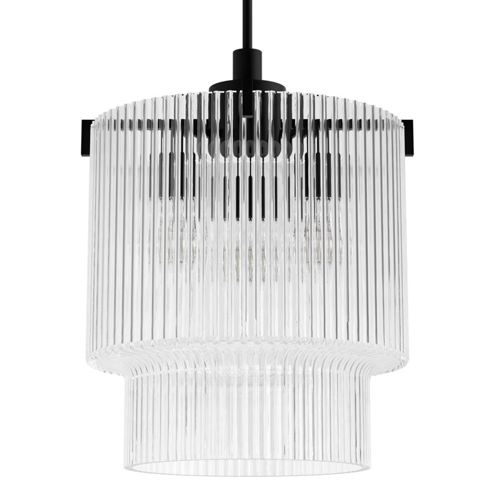 Hunter 13149 Matte Black Ontario Matte Black With Clear Glass 3 Light Pendant Ceiling Light Fixture Image 1