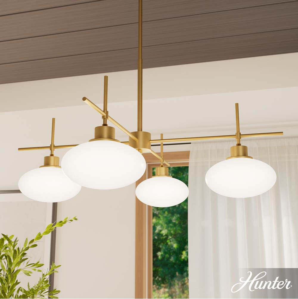Hunter 13190 Luxe Gold Getty Luxe Gold With Cased White Glass 4 Light Chandelier Ceiling Light Fixture Image 2