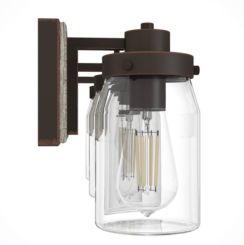 Hunter 48021 Onyx Bengal,Barnwood Devon Park Onyx Bengal And Barnwood With Clear Glass 3 Light Vanity Wall Light Fixture Image 6