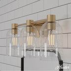 Hunter 45229 Alturas Gold Lochemeade Alturas Gold With Clear Seeded Glass 3 Light Bathroom Vanity Wall Light Fixture Image 4
