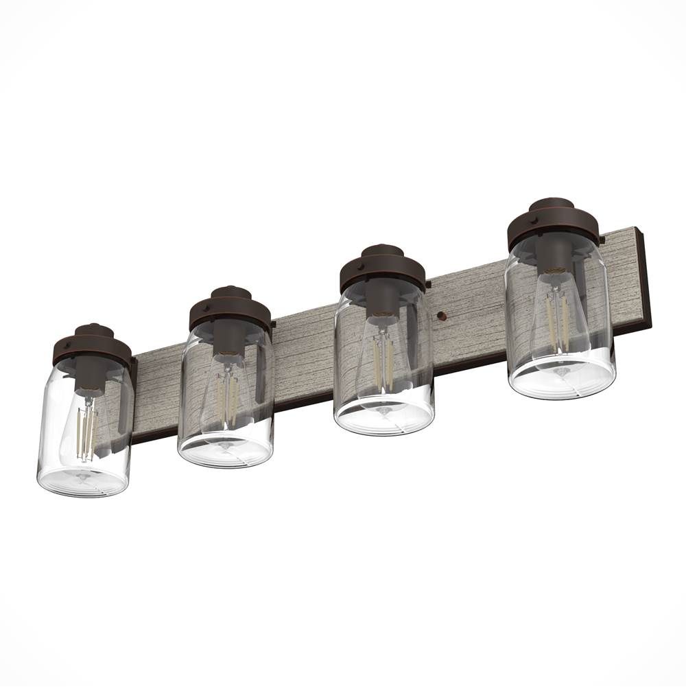 Hunter 48023 Onyx Bengal,Barnwood Devon Park Onyx Bengal And Barnwood With Clear Glass 4 Light Vanity Wall Light Fixture Image 7