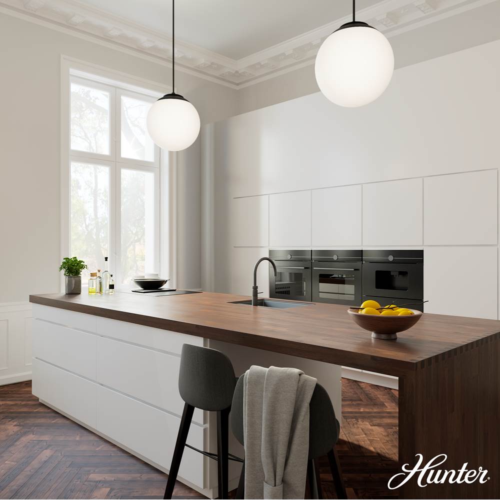 Hunter 19852 Matte Black Hepburn Matte Black With Cased White Glass 3 Light Pendant Ceiling Light Fixture Image 6