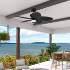 Hunter 53013 Matte Black 52 Inch Tropic View Matte Black Damp Rated Ceiling Fan With Led Light Kit And Wall Control Image 5