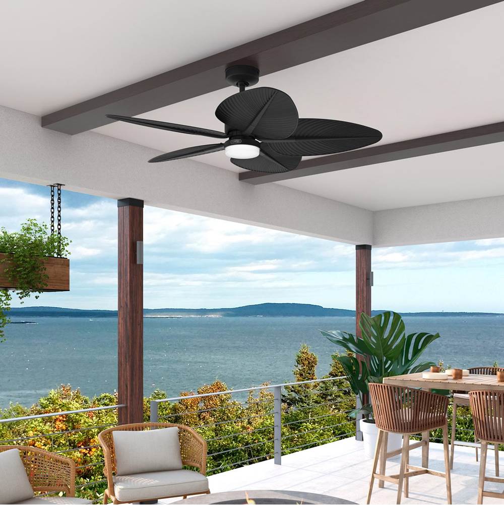 Hunter 53013 Matte Black 52 Inch Tropic View Matte Black Damp Rated Ceiling Fan With Led Light Kit And Wall Control Image 5
