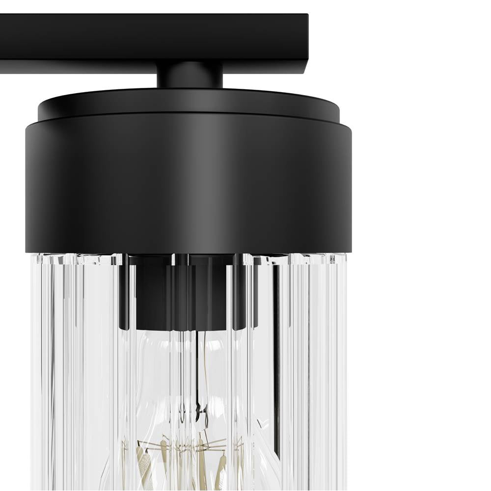 Hunter Gatz Matte Black With Clear Fluted Glass 4 Light Bathroom Vanity Wall Light Fixture