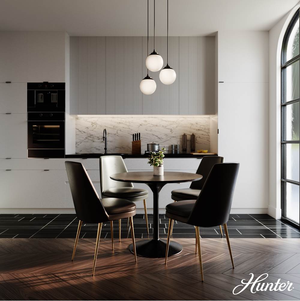 Hunter 19757 Matte Black Hepburn Matte Black With Cased White Glass 3 Light Cluster Ceiling Light Fixture Image 6