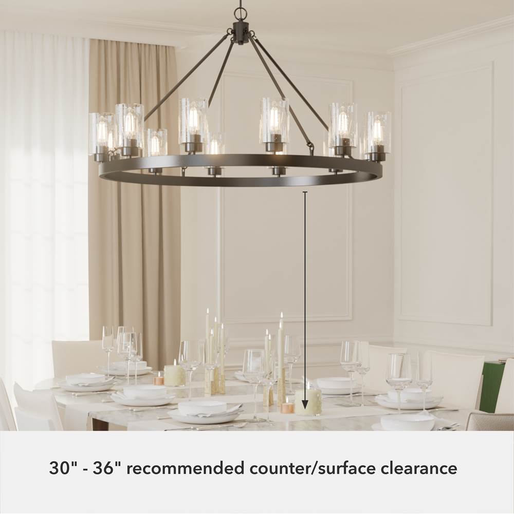 Hunter 13061 Noble Bronze Hartland Noble Bronze With Seeded Glass 12 Light Chandelier Ceiling Light Fixture Image 2