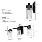 Hunter 45222 Matte Black Gatz Matte Black With Clear Fluted Glass 3 Light Bathroom Vanity Wall Light Fixture Image 3