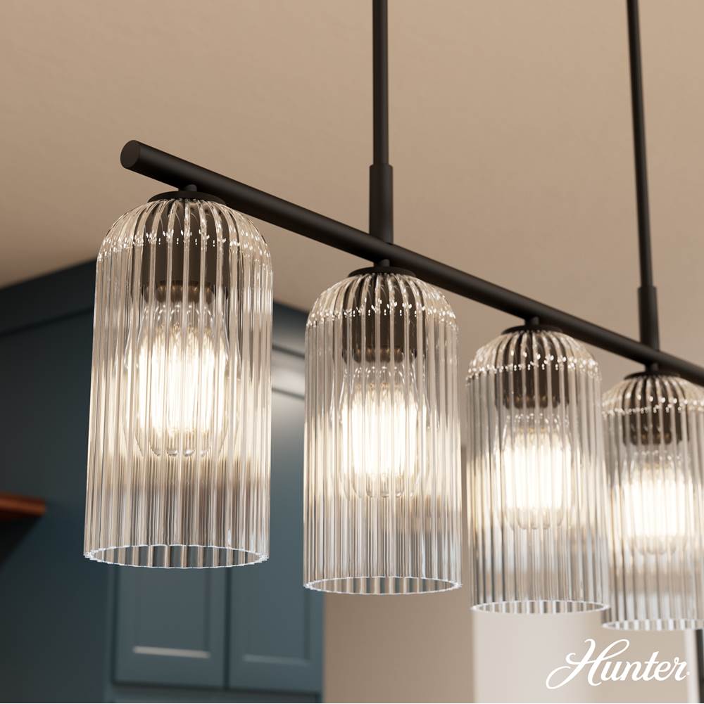Hunter 13232 Matte Black Beverly Glen Matte Black With Clear Glass 5 Light Chandelier Ceiling Light Fixture Image 2