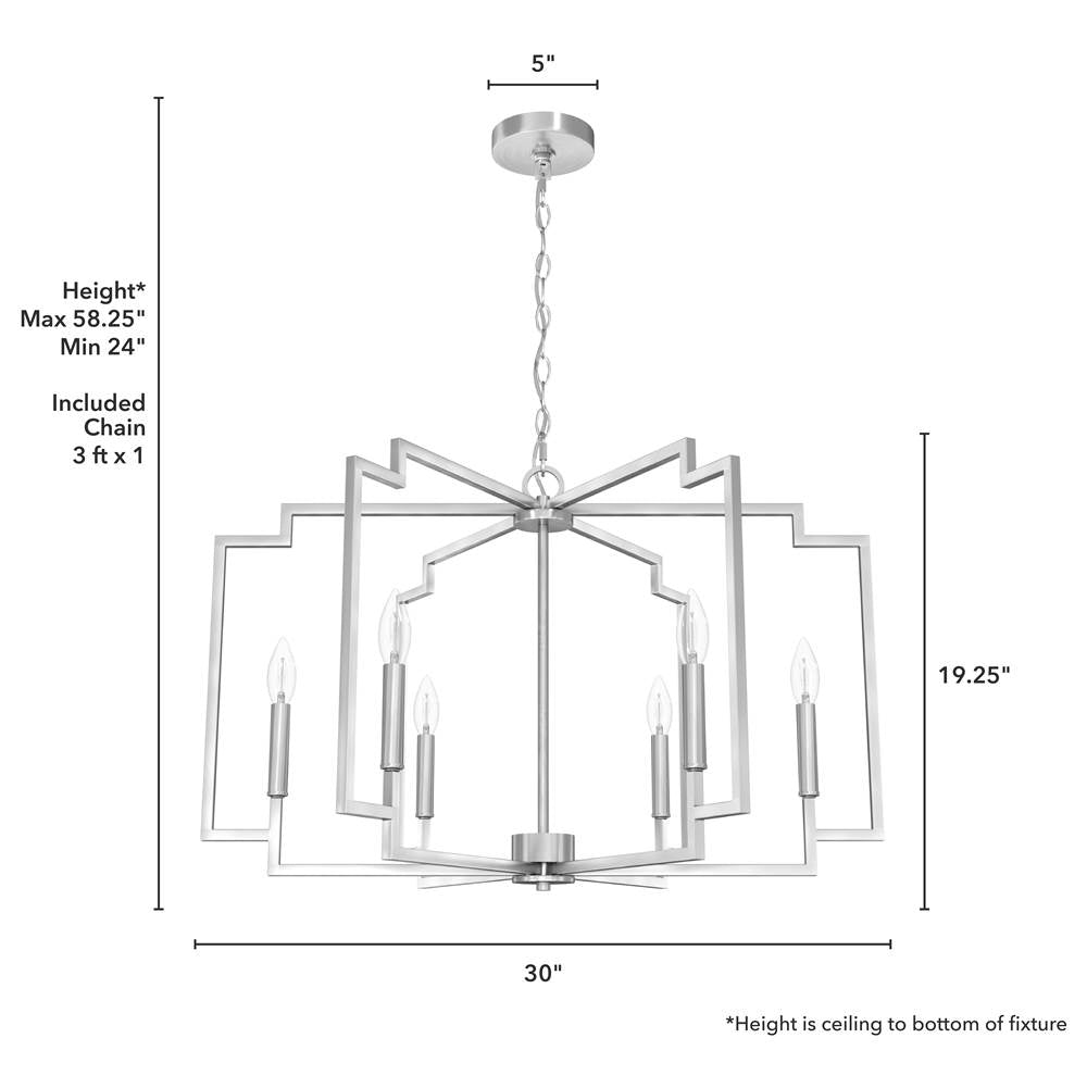 Hunter 19571 Brushed Nickel Zoanne 6 Light Chandelier 30 Inch Image 2