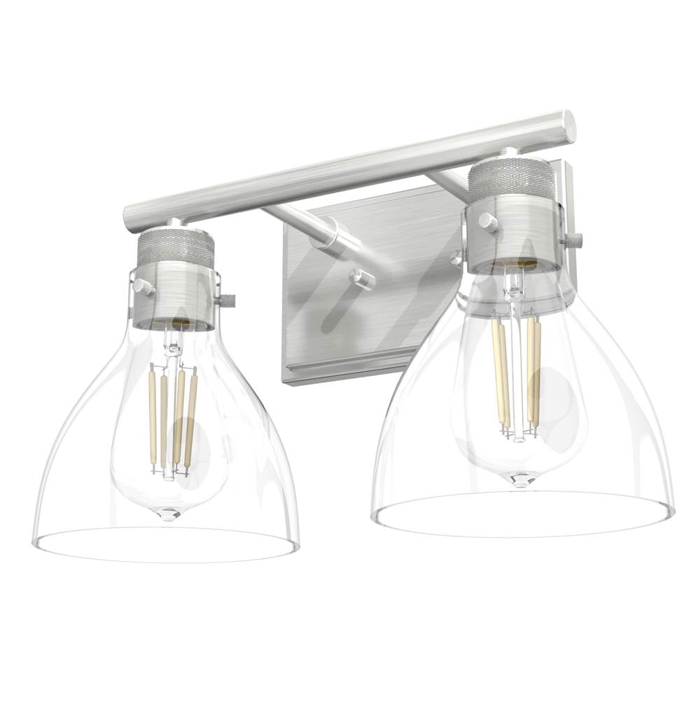 Hunter 48033 Brushed Nickel Van Nuys Brushed Nickel With Clear Glass 2 Light Vanity Wall Light Fixture Image 1