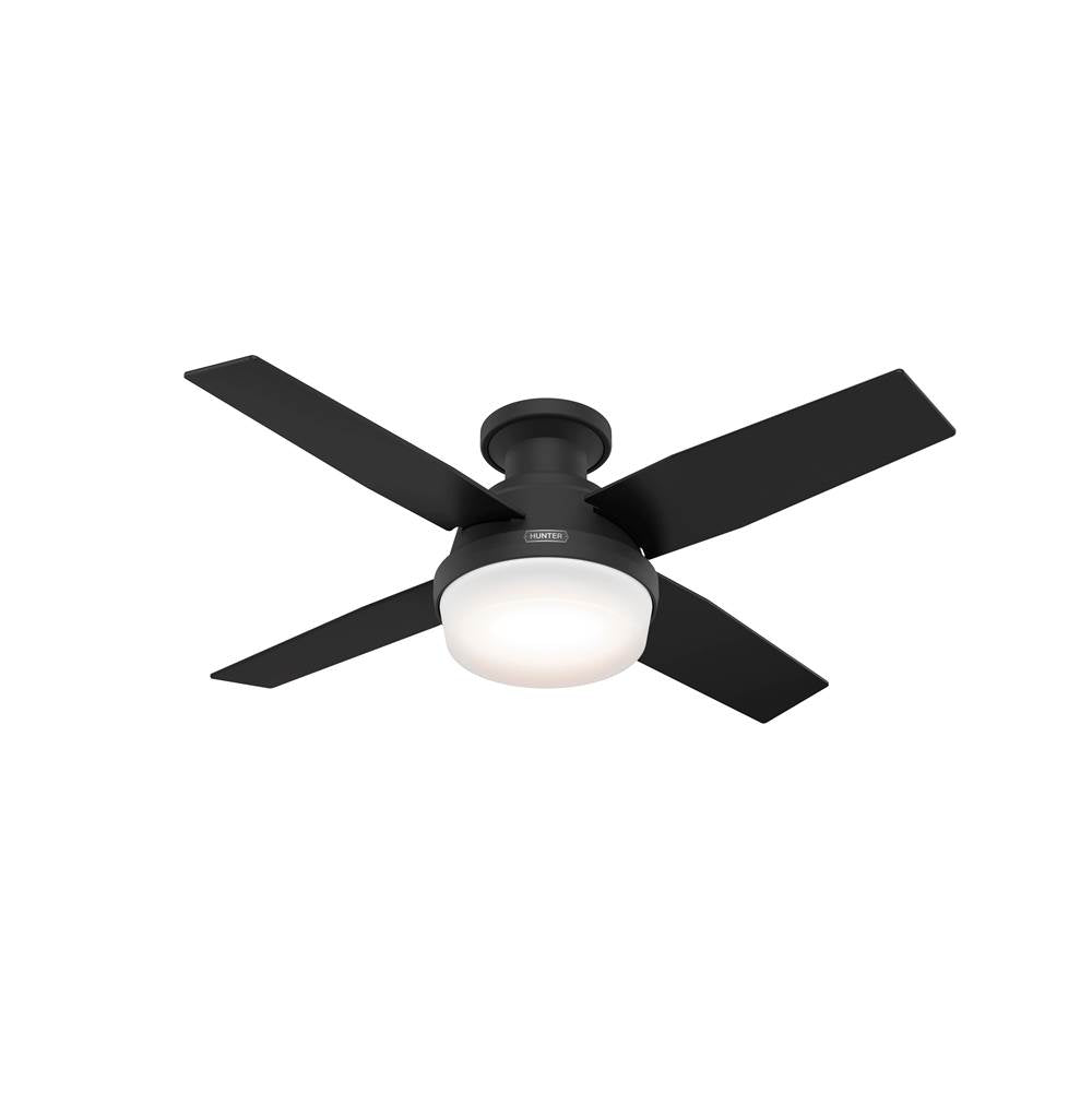 Hunter 52390 Matte Black 44 Inch Dempsey Matte Black Low Profile Ceiling Fan With Led Light Kit And Handheld Remote Image 1
