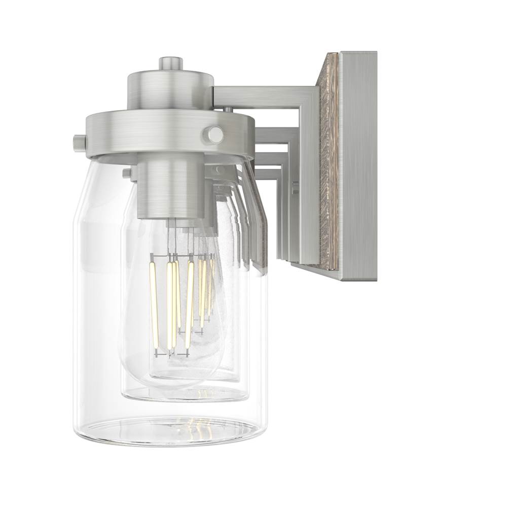 Hunter 48022 Brushed Nickel,Grey Wood Devon Park Brushed Nickel And Grey Wood With Clear Glass 4 Light Vanity Wall Light Fixture Image 6