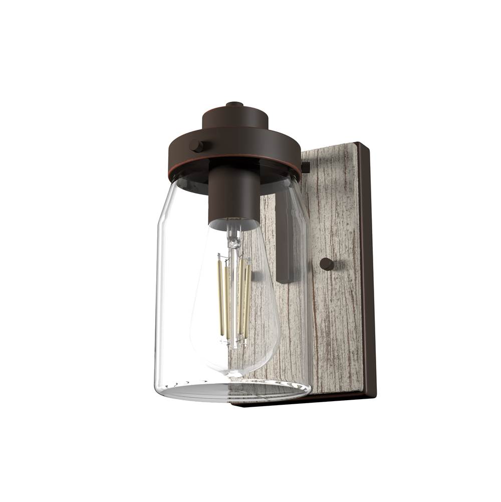 Hunter 48017 Onyx Bengal,Barnwood Devon Park Onyx Bengal And Barnwood With Clear Glass 1 Light Sconce Wall Light Fixture Image 1