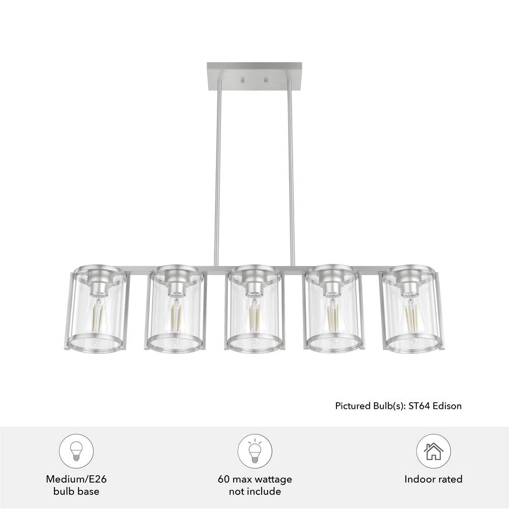 Hunter 48012 Brushed Nickel Astwood Brushed Nickel With Clear Glass 5 Light Chandelier Ceiling Light Fixture Image 3