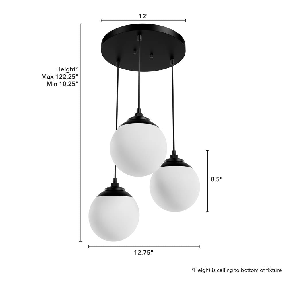 Hunter 19757 Matte Black Hepburn Matte Black With Cased White Glass 3 Light Cluster Ceiling Light Fixture Image 4