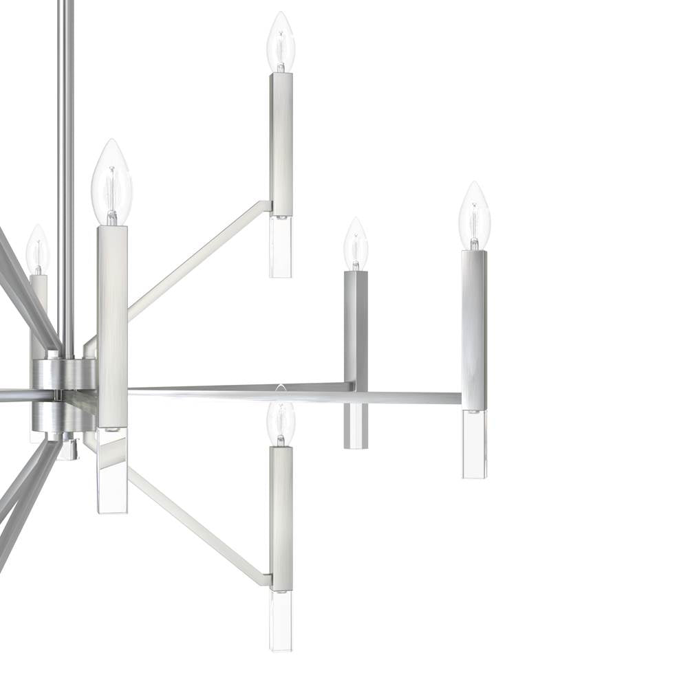 Hunter 19528 Brushed Nickel Hunter Sunjai Brushed Nickel 12 Light Chandelier Ceiling Light Fixture Image 3