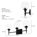 Hunter 19509 Matte Black Xidane Matte Black With Clear Glass 3 Light Bathroom Vanity Wall Light Fixture Image 3
