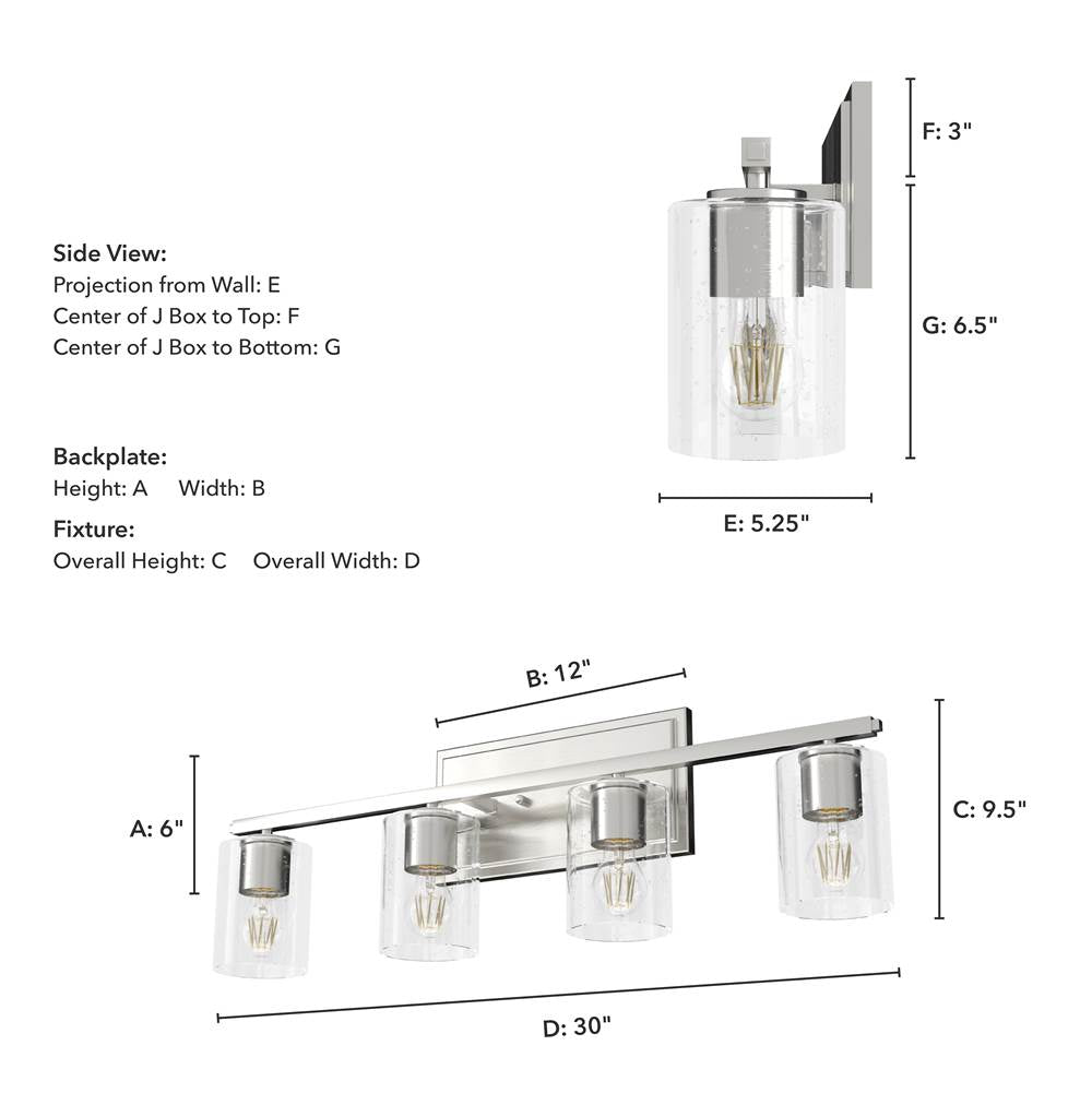Hunter 48032 Brushed Nickel Kerrison Brushed Nickel With Seeded Glass 4 Light Vanity Wall Light Fixture Image 3