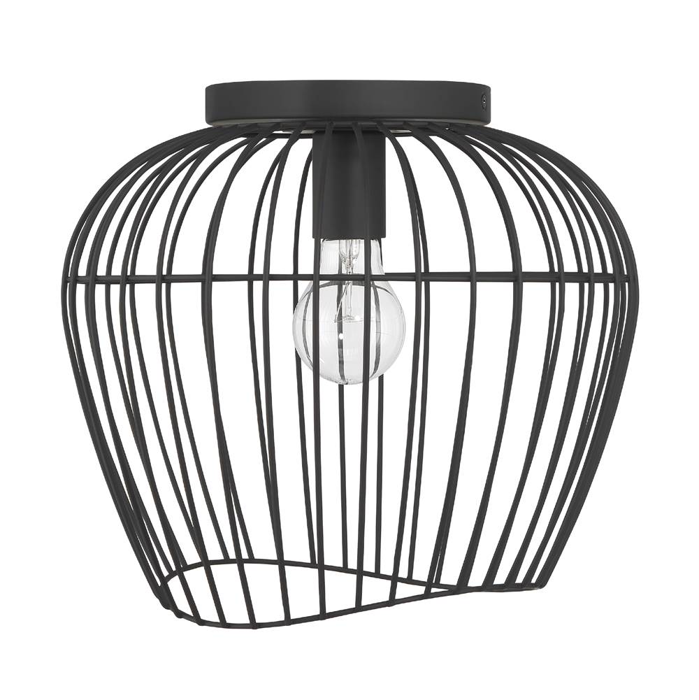 Hunter 48239 Matte Black Hunter Redding Matte Black 1 Light Medium Flush Mount Ceiling Light Fixture Image 1