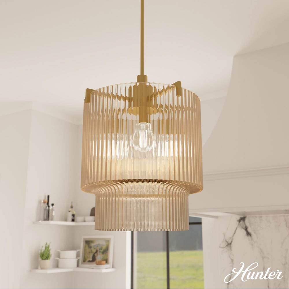 Hunter 13150 Luxe Gold Ontario Luxe Gold With Amber Glass 3 Light Pendant Ceiling Light Fixture Image 4
