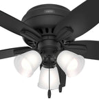 Hunter 52393 Matte Black 42 Inch Newsome Matte Black Low Profile Ceiling Fan With Led Light Kit And Pull Chain Image 2