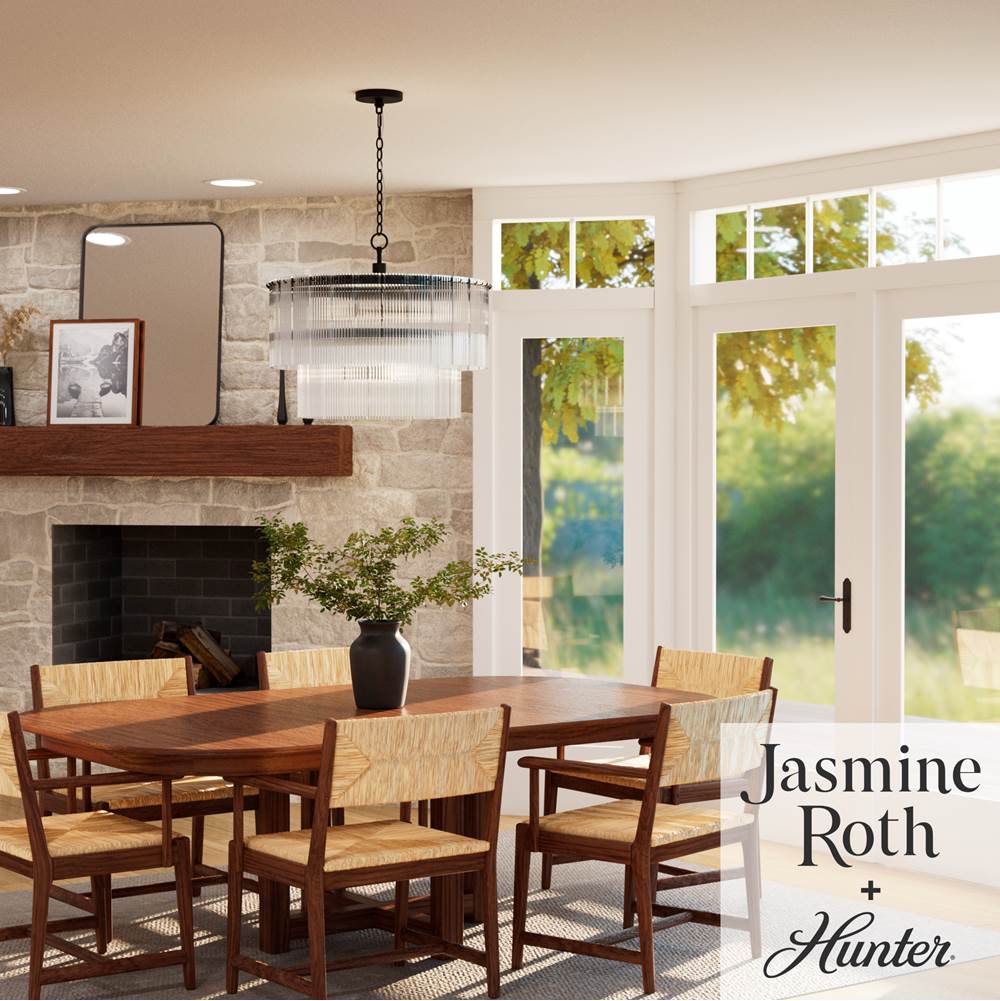 Hunter 13143 Matte Black Ontario Matte Black With Clear Glass 6 Light Chandelier Ceiling Light Fixture Image 2