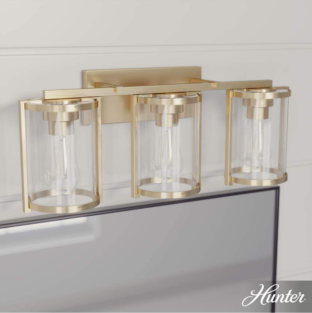 Hunter 48006 Alturas Gold Astwood Alturas Gold With Clear Glass 3 Light Vanity Wall Light Fixture Image 4