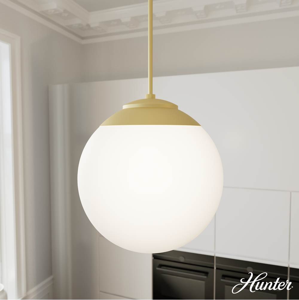 Hunter 19850 Painted Modern Brass Hepburn Painted Modern Brass With Cased White Glass 3 Light Pendant Ceiling Light Fixture Image 5