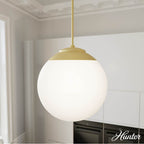 Hunter 19850 Painted Modern Brass Hepburn Painted Modern Brass With Cased White Glass 3 Light Pendant Ceiling Light Fixture Image 5