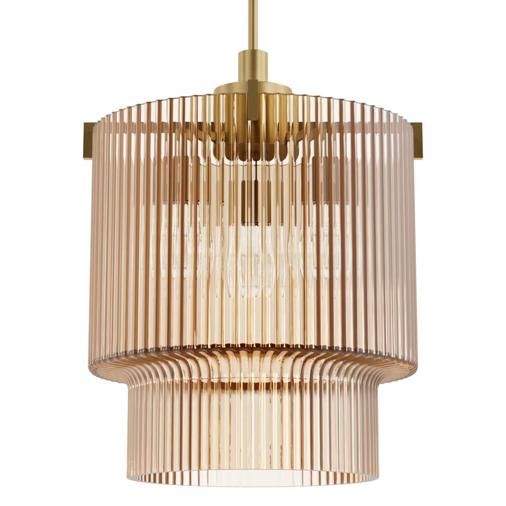 Hunter 13150 Luxe Gold Ontario Luxe Gold With Amber Glass 3 Light Pendant Ceiling Light Fixture Image 1