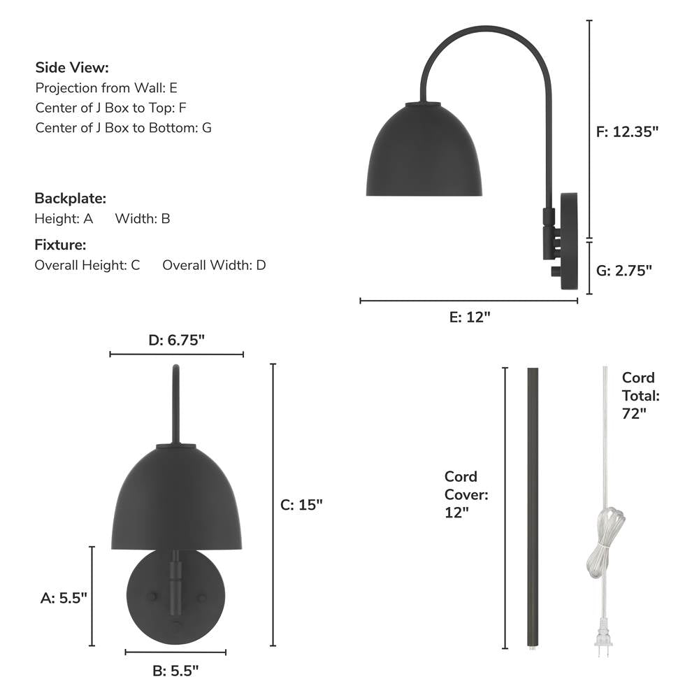 Hunter 48176 Matte Black Erling 1 Light Large Pin Up Sconce Black Image 6