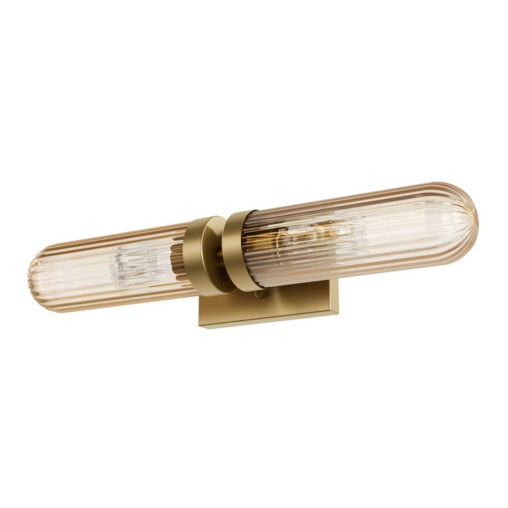 Hunter 13239 Luxe Gold Beverly Glen Luxe Gold With Amber Glass 2 Light Bathroom Vanity Wall Light Fixture Image 1