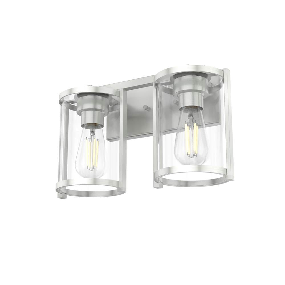 Hunter 48002 Brushed Nickel Astwood Brushed Nickel With Clear Glass 2 Light Vanity Wall Light Fixture Image 1