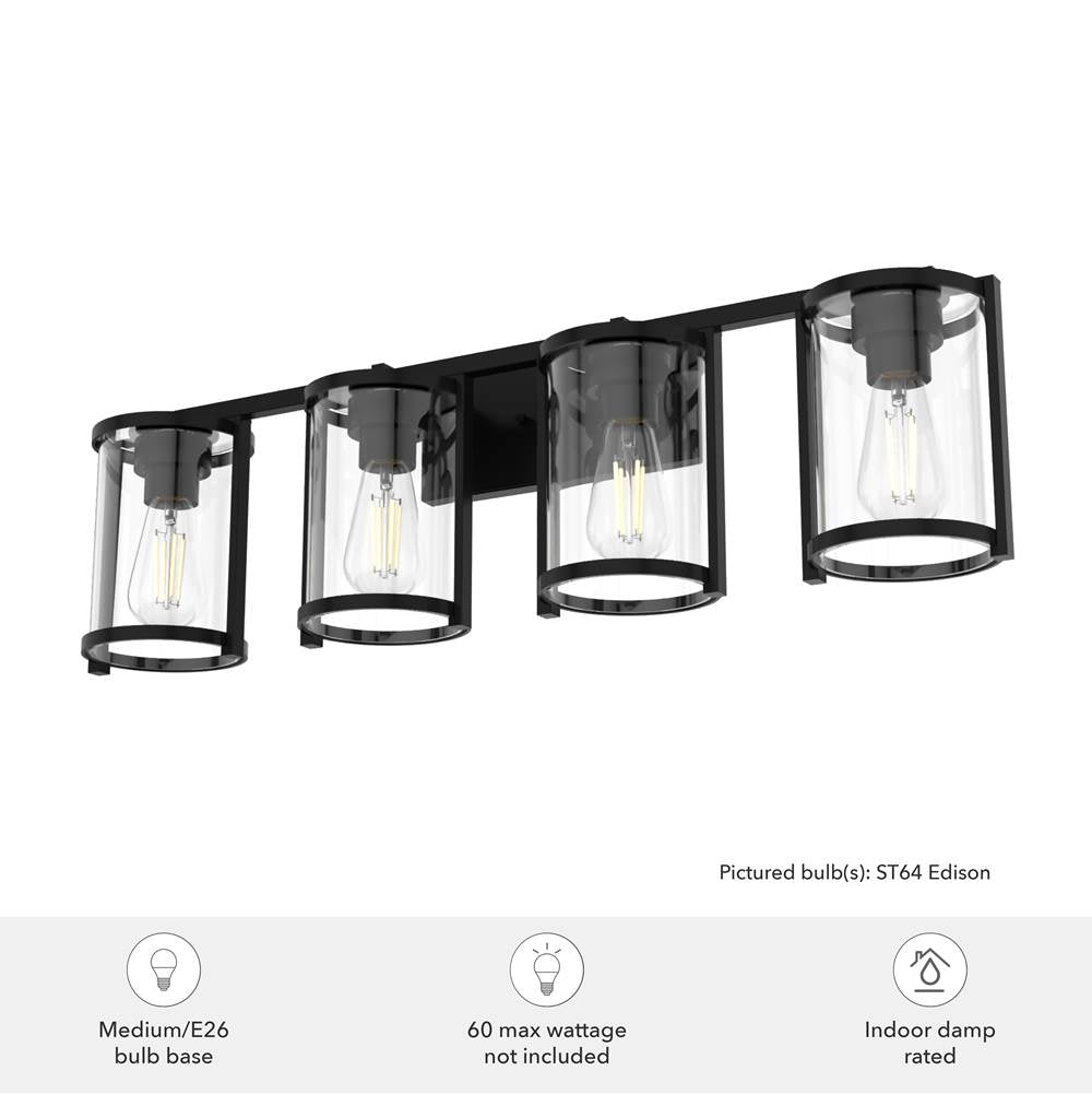 Hunter 48009 Matte Black Astwood Matte Black With Clear Glass 4 Light Vanity Wall Light Fixture Image 2