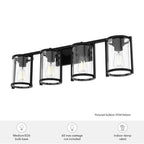 Hunter 48009 Matte Black Astwood Matte Black With Clear Glass 4 Light Vanity Wall Light Fixture Image 2