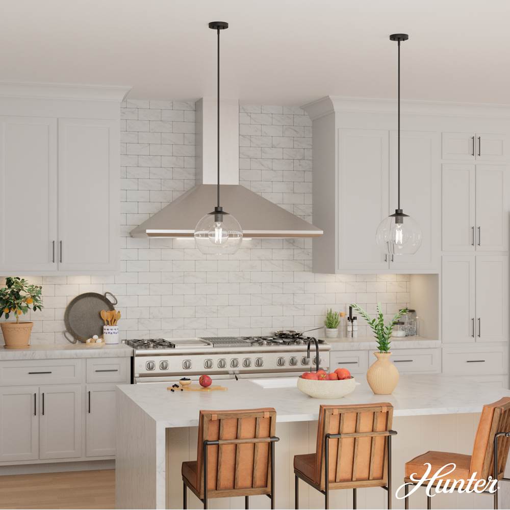Hunter 19513 Matte Black Xidane Matte Black With Clear Glass 1 Light Pendant Ceiling Light Fixture Image 5