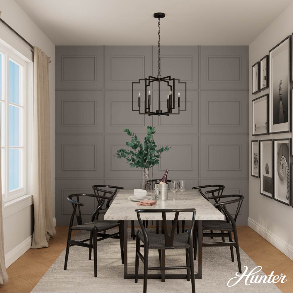 Hunter 45241 Matte Black Zoanne Matte Black 6 Light Chandelier Ceiling Light Fixture Image 5