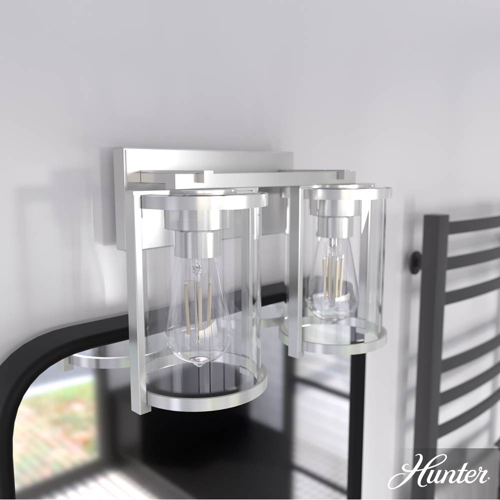 Hunter 48002 Brushed Nickel Astwood Brushed Nickel With Clear Glass 2 Light Vanity Wall Light Fixture Image 4