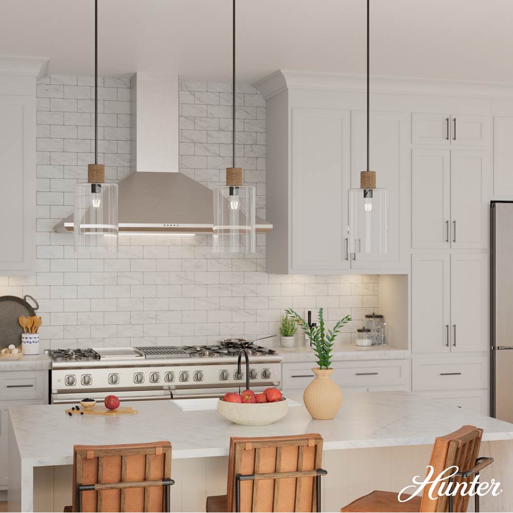 Hunter 13112 Noble Bronze Hunter Vanning Noble Bronze And Natural Sisal Rope With Clear Glass 1 Light Pendant Ceiling Light Fixture Image 5