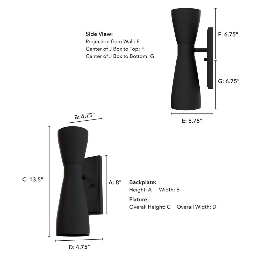 Hunter 19826 Flat Matte Black Hunter Zola Flat Matte Black 2 Light Sconce Wall Light Fixture Image 3